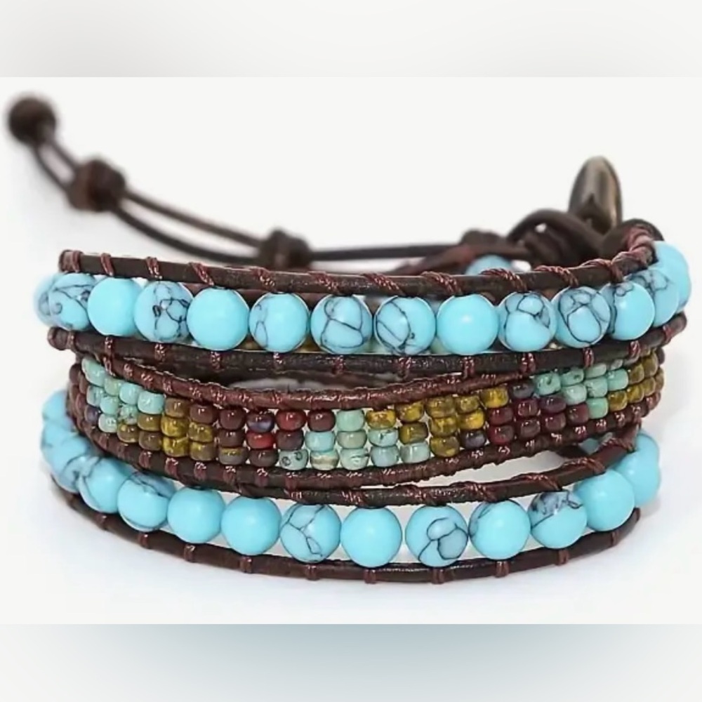 Adjustable Natural Stone and Bead Wrap Bracelet